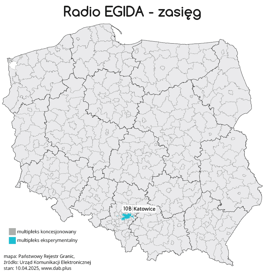 Mapa zasięgu Radia Egida