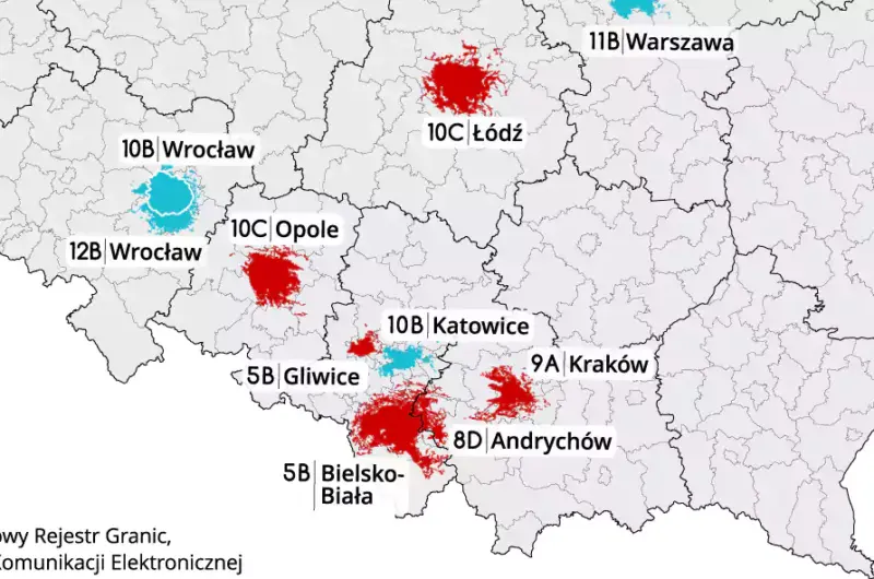 Niewiadoma przyszłość 8 emisji DAB+ w Poslce. (źródło mapy: Państwowy Rejestr Granic)