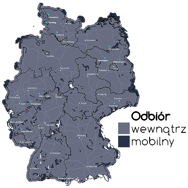 Mapa NIemiec - 1 sieć ogólnokrajowa - stand 2025 (mapa: Media Broadcast)