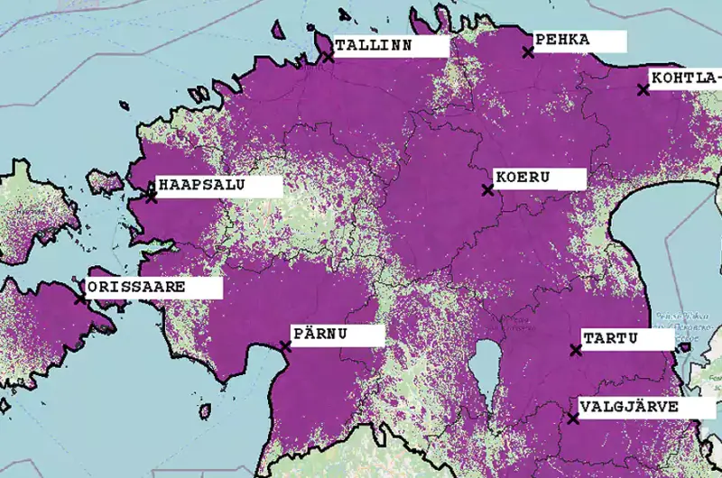 Zasięg DAB+ w Estonii (mapa: dabplus.ee)