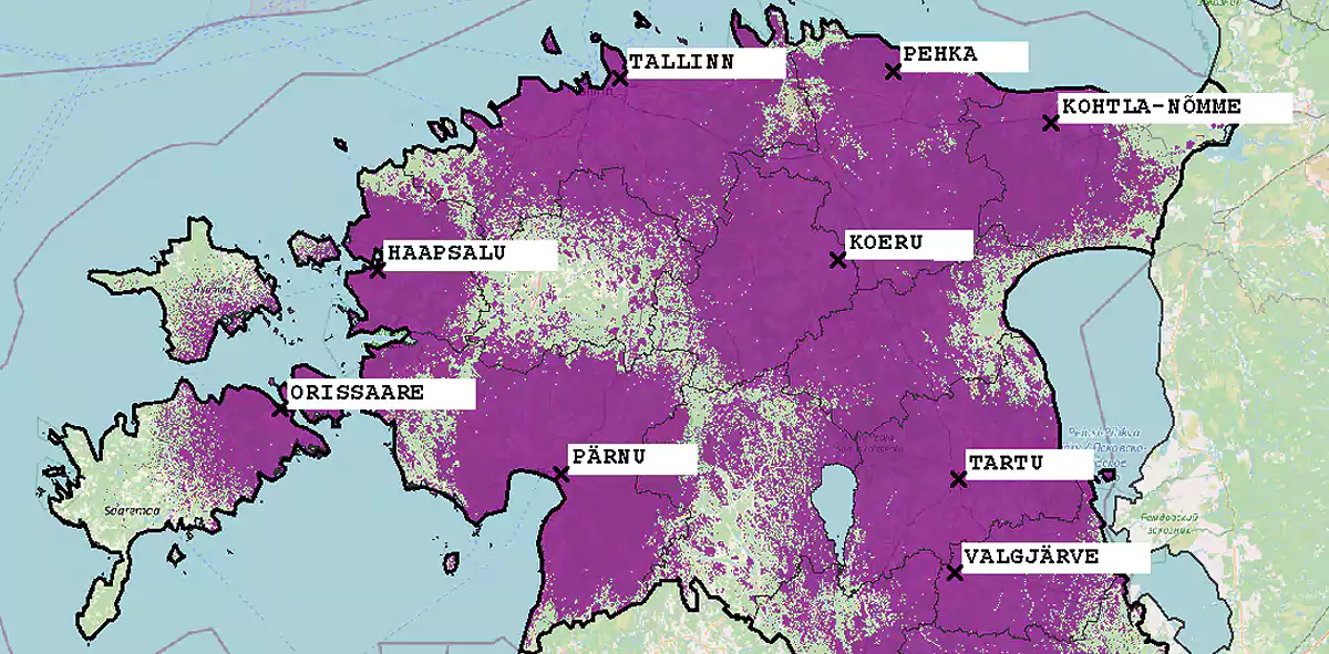 Zasięg DAB+ w Estonii (mapa: dabplus.ee)