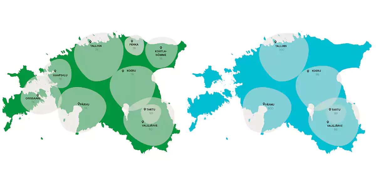 Zasięg DAB+ w Estonii (mapa: dabplus.ee)