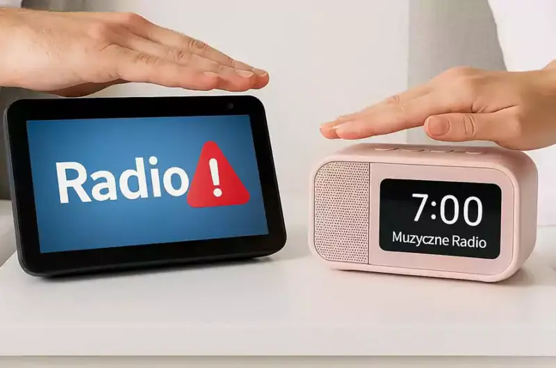Inteligentny głośnik i tradycyjne radio (fot. AI)