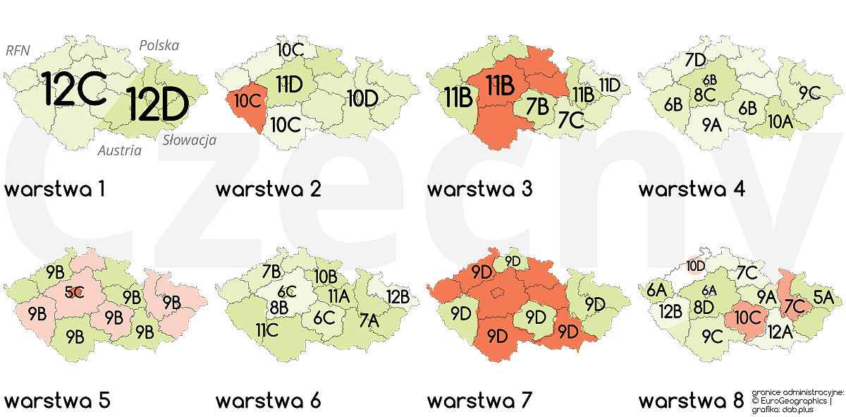 Zasoby wykorzystywane dla radia cyfrowego DAB+ w Czechach (granice administracyjne: EuroGeographics, grafika: dab.plus)