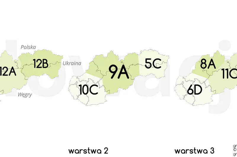 Zasoby wykorzystywane dla radia cyfrowego DAB+ w Słowacji. (granice administracyjne: EuroGeographics, grafika: dab.plus)