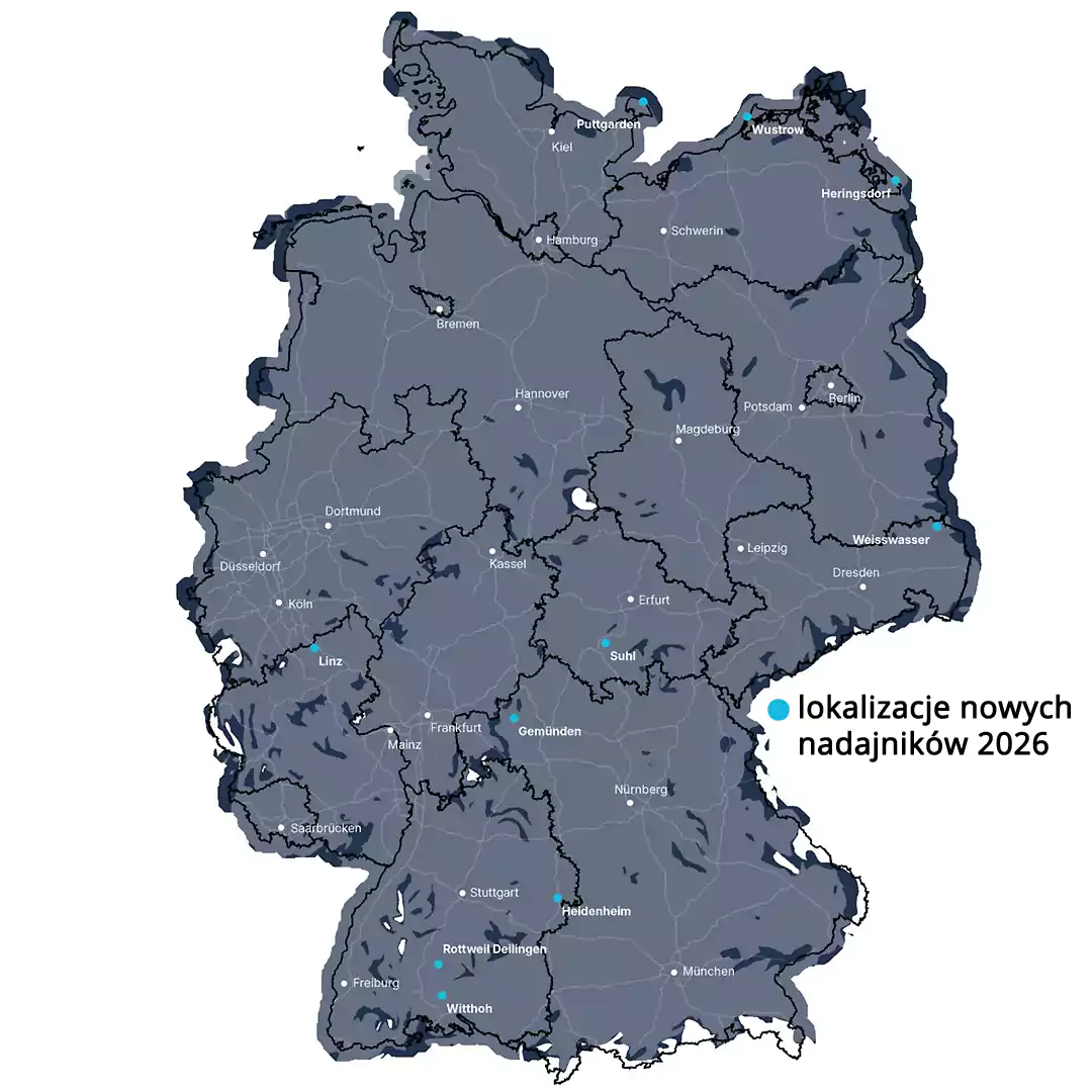 Zasięg 1. ogólnoniemieckiej sieci w 2026 r. (grafika: Media Broadcast)